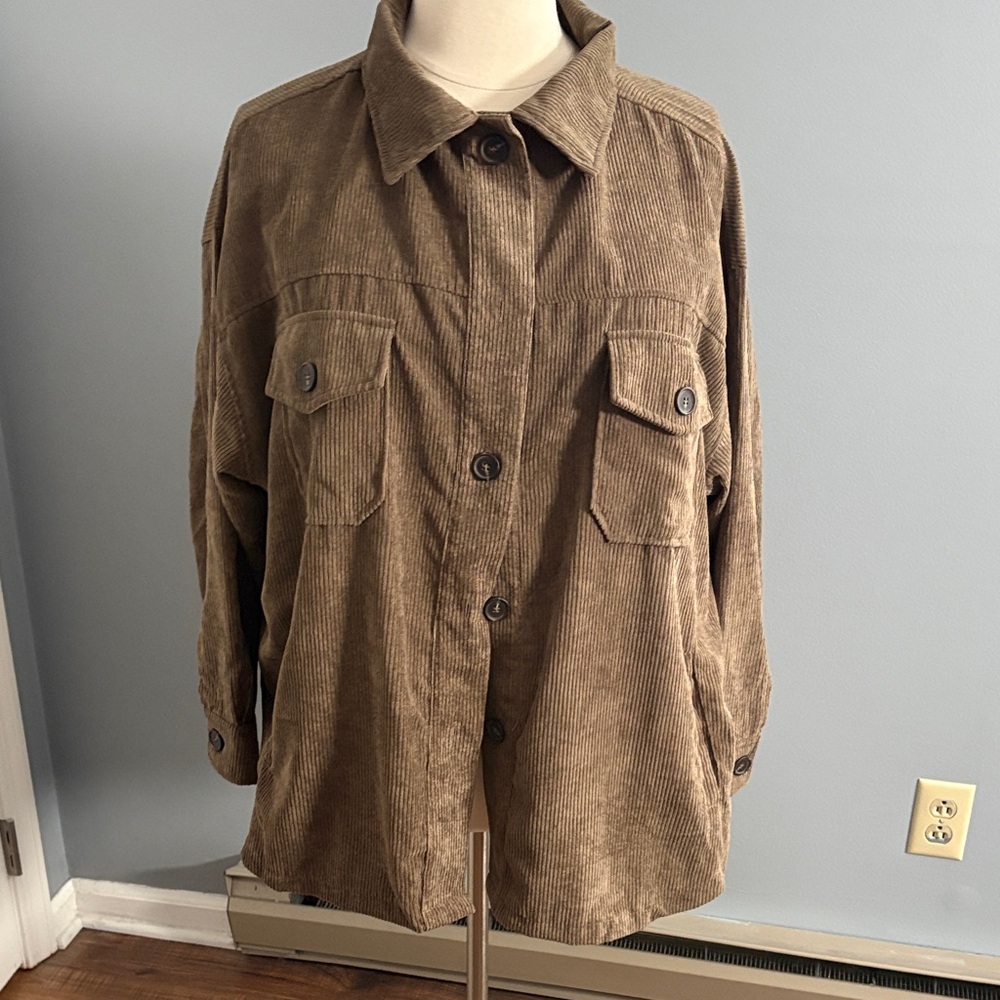 Zenana Outfitters Tan Corduroy Utility Jacket